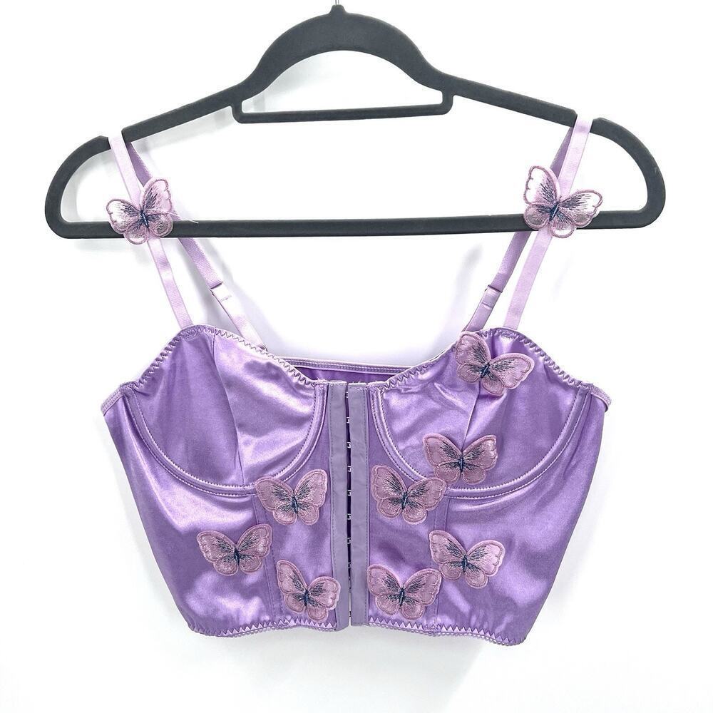 Butterfly Y2K Fairy Lavender Purple Satin Corset Bustier EDC Size Large - Picture 2 of 10